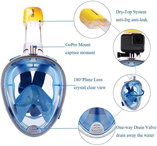 VBM Panoramic View Snorkel Mask Full Face Scuba, Dive and Swim Set for Kids Youth Adult Women Men | Easier Breath with Dry Anti-Fog Anti-Leak for Travel Beach Sea Underwater Swimming Pool(Blue,S/M) 2