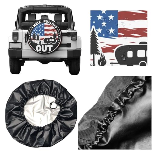 Image of I Hate Pulling Out America Flag Decorative Weatherproof Wheel Protector Cover Universal Fit Spare Tire Cover for RV, SUV, and Camper Trailers 14 in