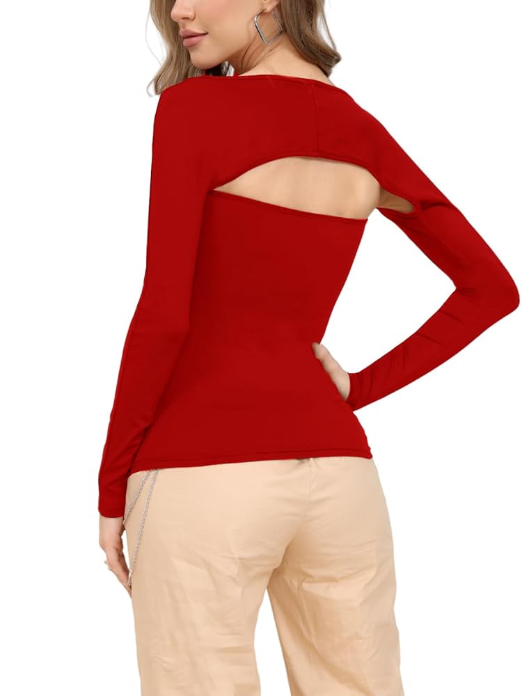 Red Tube Tops for Women Sexy Long Sleeve Casual Slim Fit Two