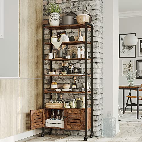 Ironck Industrial Bookshelf And Bookcase With 2 Louvered Doors And 5 Shelves, Standing Storage Cabinet For Living Room, Home Office, Bedroom, Washroom, Vintage Brown #TOP3