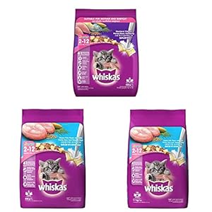 Whiskas Kitten (2-12 Months) Dry Cat Food, Mackerel Flavour, 450g Pack & Kitten (2-12 Months) Dry Cat Food, Ocean Fish, 1.1kg Pack & Kitten (2-12 Months) Dry Cat Food, Ocean Fish, 450g Pack