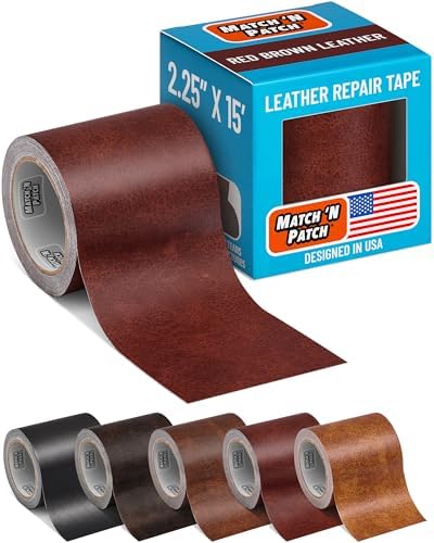 MATCH 'N PATCH Red Brown Leather Repair Tape, 2.25" x 15' for Furniture