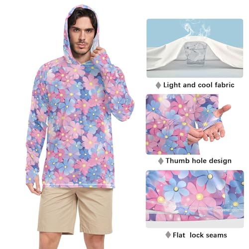 Wudan Beautiful Flowers Mens Hoodies Shirts Long Sleeve Hooded Fishing Shirts UPF 50+ Sport Shirt S4