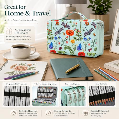 Image of 300 Slots Colored Pencil Case Organizer, 4 Layer Bag