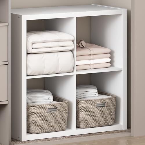 Furinno Cubic Open Back Multipurpose Clothing & Closet Storage Organizer Shelf, 4-Cube, White