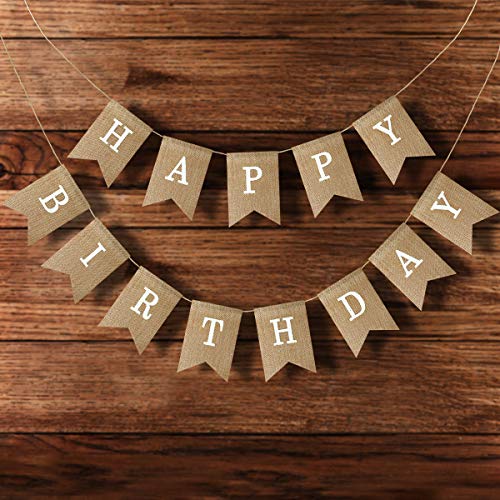 kingleder Happy Birthday Burlap Banner Rustic Birthday Party Bunting Banners Baby Shower Party Swallow-Tail Hemp Linen(5''X 7'')