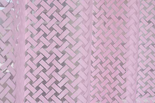 Image of Sheer Net Semi Transparent Home Decor Curtains for Living Room, Balcony Doors and Windows Panel, Parda, Eyelets Hanging, Pink Criss-Cross, 4 x 6 Feet, Pack of 2