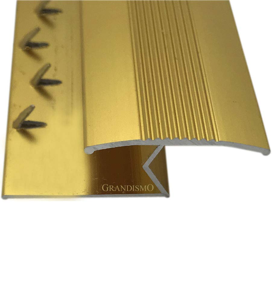 Grandismo Gold Grandismo® Z Section Extra Long 9Ft / 2.7M / 270Cm / 2700Mm - Carpet To Wood Or Laminate Joining Threshold Strip - Trim Metal Door Bar Plate (Gold)