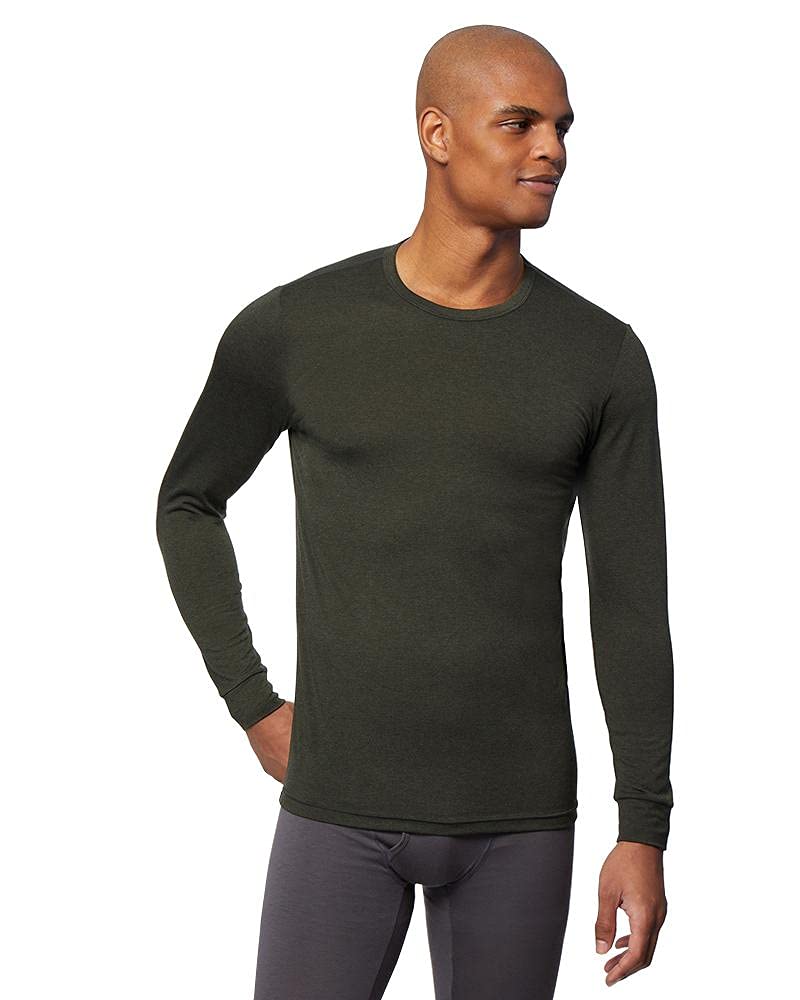 32 Degrees Heat Mens Performance Thermal Baselayer Crewneck Long Sleeve Top, Rain Forest Heather, XX-Large