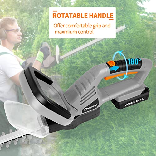 Worksite 20V Hedge Trimmer Cordless, Lightweight Bush Trimmer With 20-Inch Dual Steel Blade, Battery & Fast Charger Included #TOP3