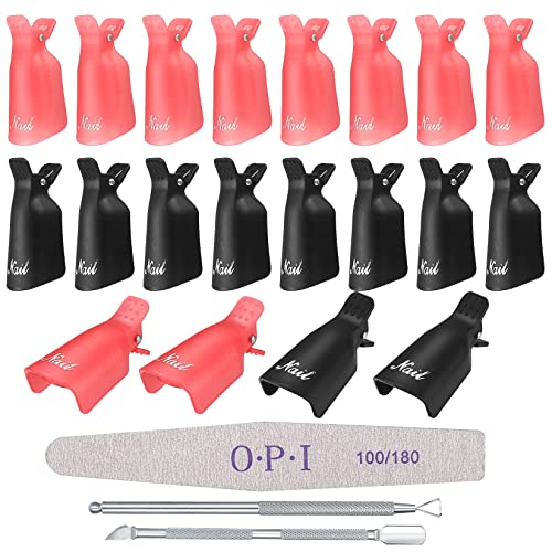 20 Piezas Clip de Removedor, Pinzas Uñas Quitaesmalte, Clip Pinzas Manicura Semipermanente, Clips para Remojo de Uñas Acrílico, con Lima de Uñas y Kit Removedor de Cutículas