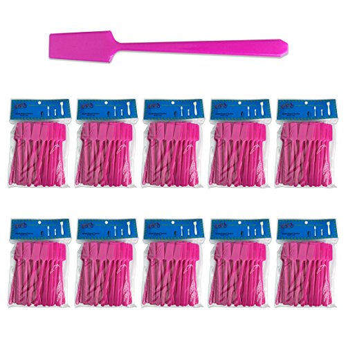Pana Brand (10 Packs of 50 Pieces = 500 Pieces Total) 5″ Makeup PINK Spade Shaped Spatulas Cosmetic Skin Care Facial Cream Mask Spatula for Mixing and Sampling
