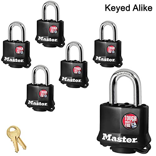 Image of Master Lock (6) Keyed Alike Padlocks w /Thermoplastic Coating - 311KA-6