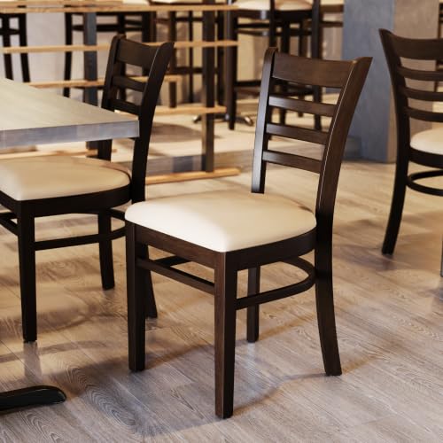 Image of Flash Furniture Hercules Ladder Back Wood Chair - Vinyl Seat, Walnut /Tan