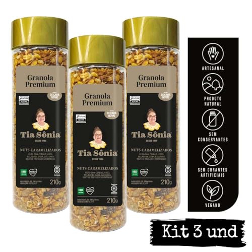 Tia Sônia, Kit 3 Granola Premium Vegana Castanhas 210g cada Tia Sônia
