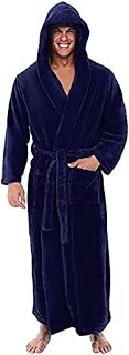 Mens Long Robes With Hood Full Length Hooded Bathrobe Fleece Plush Fluffy Housecoat Nightgown Comfortable & Warm(Size:3XL,Color:Blue)