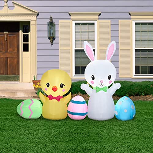 Lapin gonflable et poussin de Pâques 198 cm avec système auto-gonflant