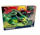 Dinosaurier-Bahn mit elektrischem Geländefahrzeug, 70 Teile, Spielset für Kinder mit T-Rex, Tunnel und Brücke, biegsam, modularer Rennstrecke – Geschenkidee für Kinder
