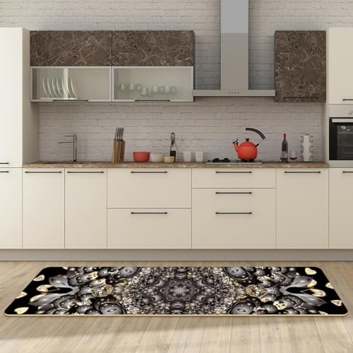 Tapis de cuisine dorés au motif floral baroque pour sublimer votre couloir - 3