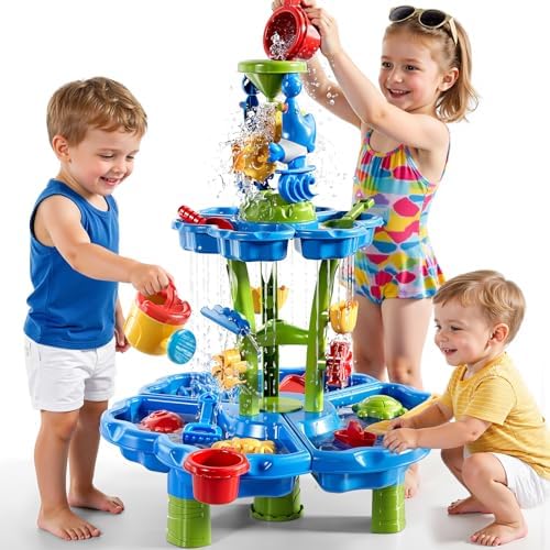 2-Tier Water Table for Kids 3-5, Summer Outdoor Beach Outside Backyard Activity Sensory Kids Sand and Water Table, Birthday Party Gifts for Kids Boys and Girls Ages 3 4 5 6 7 8