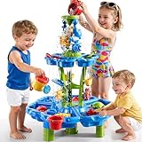 ZDRKWSM 2-Tier Water Table for Kids 3-5, Summer Outdoor Beach Outside Backyard Activity Sensory Kids Sand and Water Table, Birthday Party Gifts for Kids Boys and Girls Ages 3 4 5 6 7 8