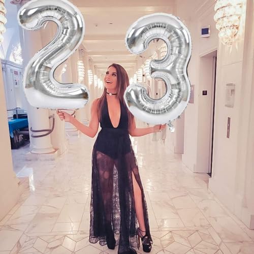 Image of TONIFUL 40 Inch Silver Number 16 Balloons Large Foil 16th Birthday Decor | Silver 16 Balloon Number Sixteen for Sweet 16 Birthday Party 16th Anniversary, Silver Birthday Decor for Teens Men Women