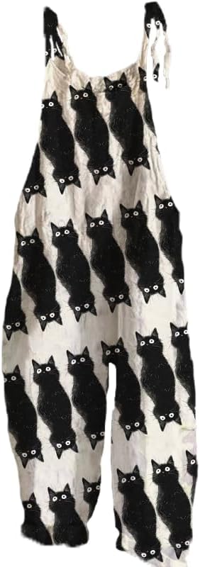 MARSVOVO Womens Overalls Plus Size Loose Fit Animal Print Sleeveless Jumpsuit Wide Leg Romper Casual Jumpsuits with Pockets