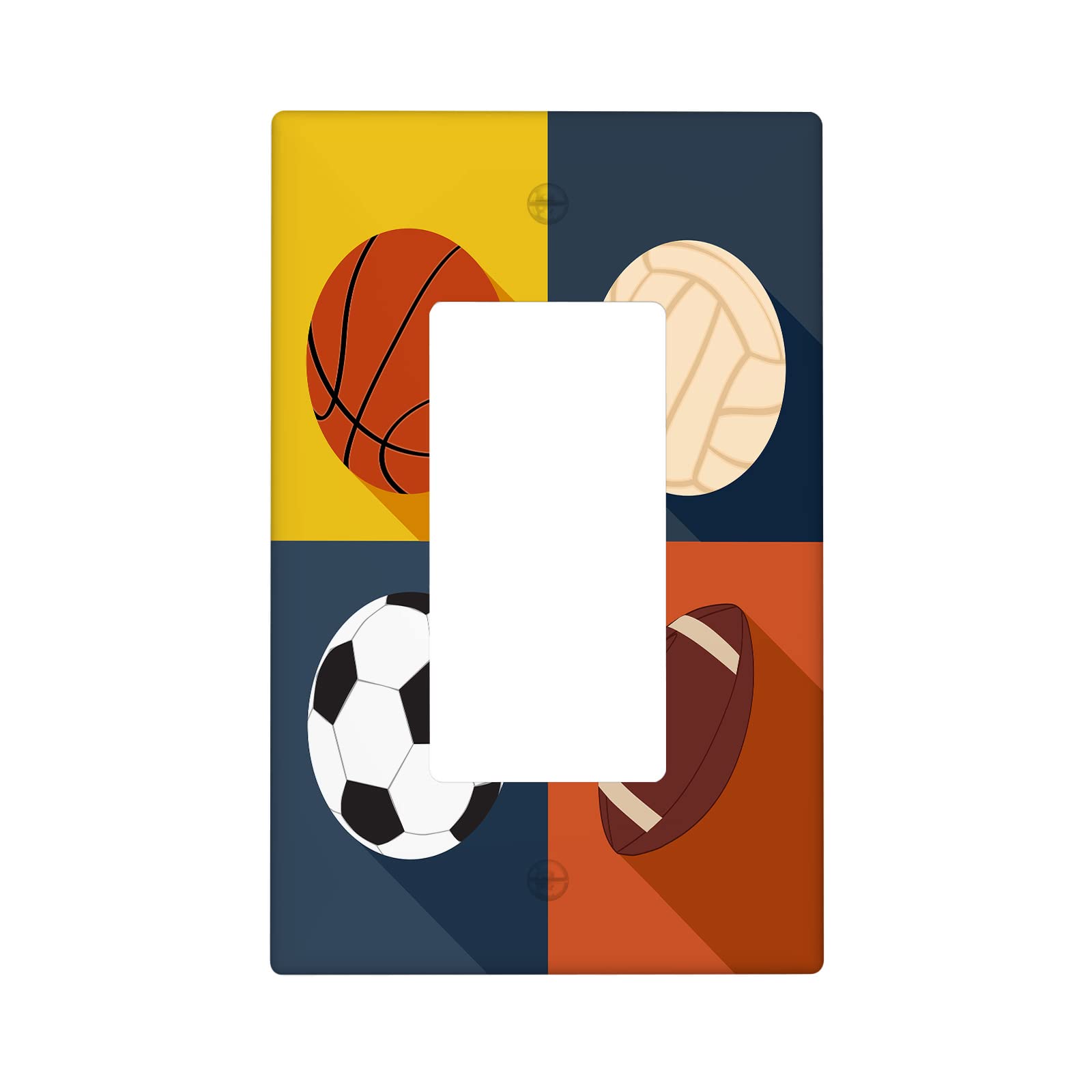 Sports 1 Gang Light Switch Plate, Soccer Football Rugby Volleyball Basketball Single Rocker Wall Plate Cover Decorative Electrical GFCI Switchplate