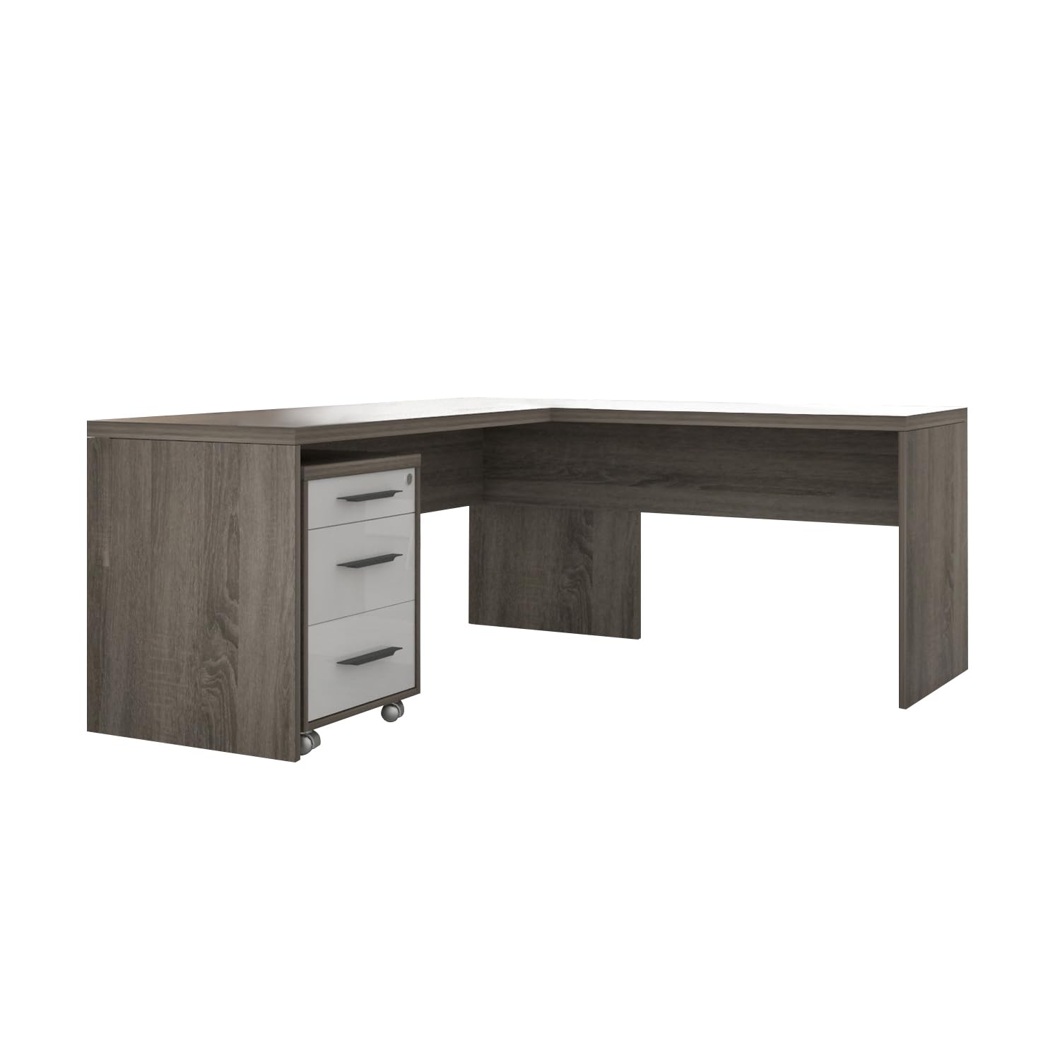 COMPOSAD | Ufficio Completo della Linea DISEGNO, Set di 4 Mobili, Libreria, Scrivania, Cassettiera, Mobile Archivio, Mobili Ufficio, Colore Rovere Sonoma e Bianco Laccato, Made in Italy