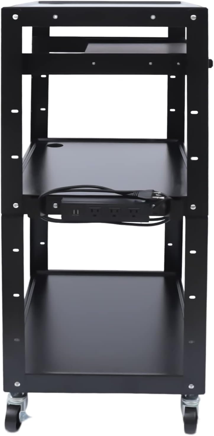 Computer Cart with Wheels,Computer Printer Projector Laptop Tv Cart for Classroom Office, 3 Outlet Power Socket, 2 USB Plug-ins,66Lbs Each Layer
