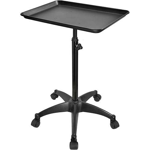 JOSTZHXIN Salon Rolling Tray, Premium Aluminum Tattoo Tray Rolling Cart, Height Adjustable Styling Tray, Service Storage Tray Trolley for Beauty Salon Clinic Spa