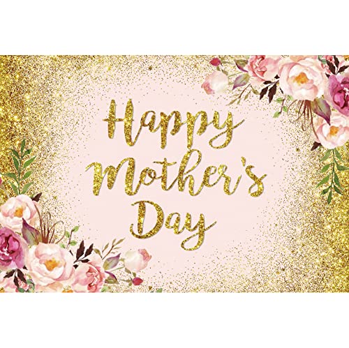 DORCEV 7x5ft Happy Mother's Day Photography Background Spring Pink Floral Carnation Flowers Photo Backdrop Spring Leaves Gold Glitter Mother Grandma Happy Mother's Day Party Decor Portrait Supplies