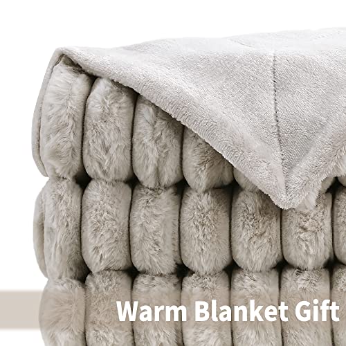 Softan Faux Fur Blanket, Soft Fuzzy Fluffy Striped Fleece Throw Blanket For Couch Sofa Living Room, Beige Furry Throw Blanket, Cream White Fur Throws - 50"X 60" #TOP6
