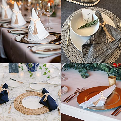 Aekao Set Of 12 Wood Bead Napkin Rings With Jute Rope Tassels For Christmas Farmhouse Wedding Home Dining Table Party Decoration #TOP3