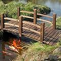 HOMEDIARY Fir Wood Garden Bridge, Outdoor Stained Finish Arc Footbridge Walkway with Double Safety Railings, Decorative Pond Bridge Landscaping for Backyard Farm Garden Creek Pond Decor, Carbonized