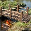 HOMEDIARY Fir Wood Garden Bridge Outdoor Stained Finish Arc Footbridge Walkway with Double Safety Railings Decorative Pond Bridge Landscaping for Backyard Farm Garden Creek Pond Decor Carbonized