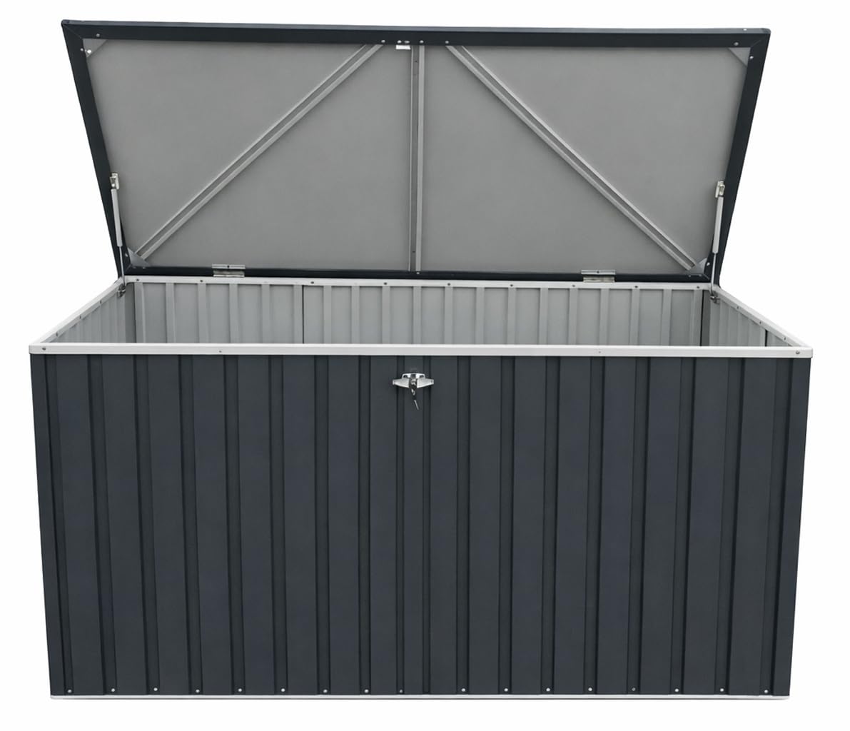 Duramax DH 1.9 (1450 L) Kissenbox aus Metall mit hydraulischer Gasdruckfeder und Vorhängeschlossöse, Terrassenbox und Gartenmöbelaufbewahrung für den Außenbereich, Anthrazit
