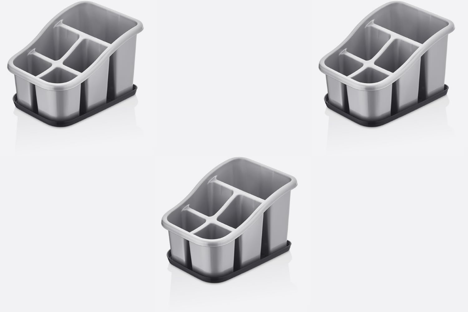 Stolmet Grey Cutlery Drainer With Tray - 3 Or 5 Pocket Utensil Holder - Bpa Free - Ideal For Kitchen And Camping (, 5 Compartments X3)