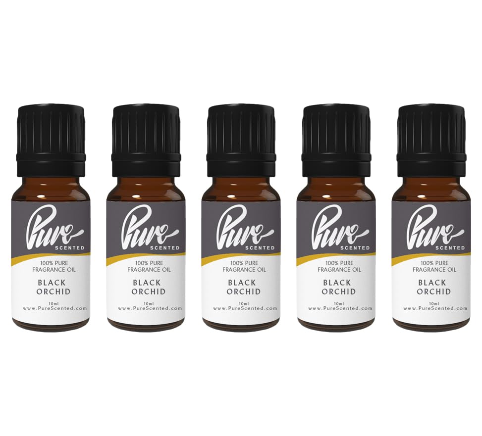 Pure Scented 50ml Fragrance Oils - 5 x 10ml Suitable for Candles, Soaps, Slime, Diffusers, Cosmetics, Wax Melts, Designer (5 x 10ml, Obsidian Orchid)