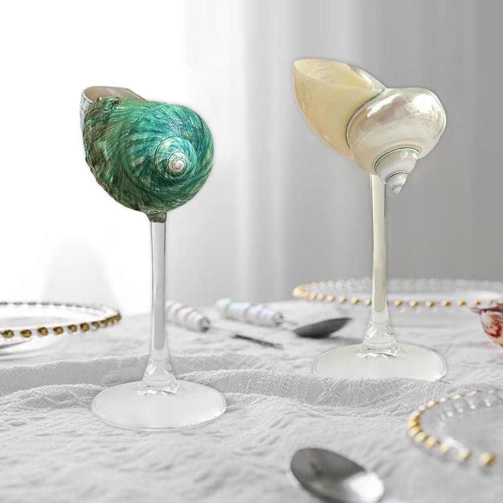 2 Meeresmuscheln-Weinbecher, Gläser für Getränke, für Geburtstagsfeier am Strand. (Weiß)