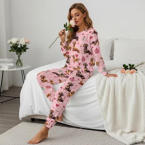 Image of Women's 2 Piece Printed Pajama Set Long Sleeve Sleepwear Set with Long Pants Casual Lounge Sets with Pocket