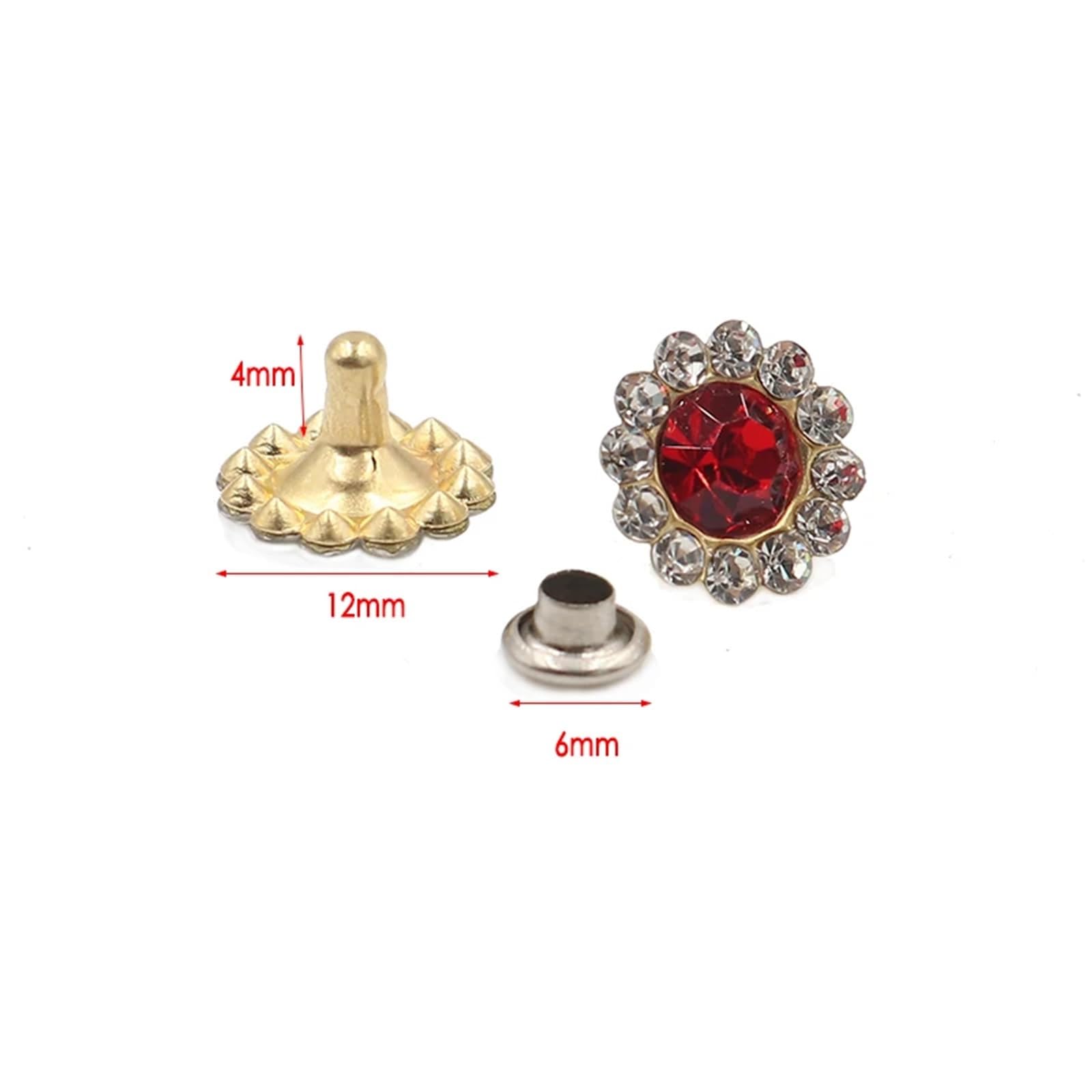 Remaches de cristal metálico, Remaches de diamantes imitación cristal con forma flor multicolor 12 mm, 100 piezas for manualidades DIY