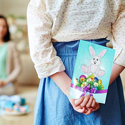 Easter Greeting Cards With Envelopes- 4 Pack 5D Diy Diamond Painting Card Round Drill Crystal Diamond Dots Kits Art Craft For Kids & Adults Handmade Gift (Easter) #TOP2