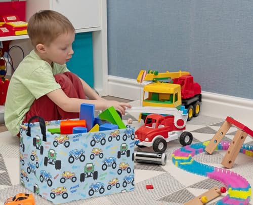 Image of Rectangular Monster Truck Baskets Kids Gift Bins Empty Baby Basket for Boys Toy Storage Basket Organizer Bin Box Room Decor for Home(Monster Truck)