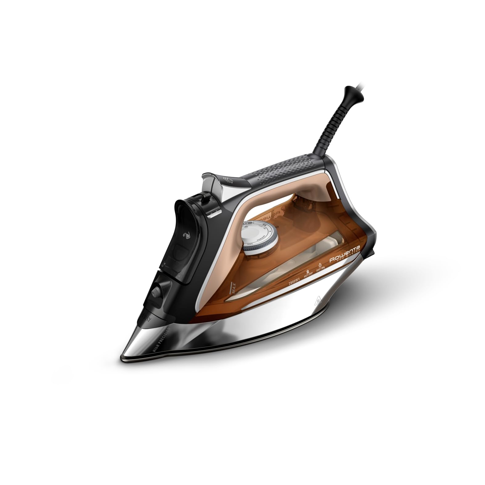 Rowenta Pro Master DW8203D1 Żelazko parowe 2800 W, uderzenie 200 g/min, ciągła para 45 g/min, podeszwa Microsteam 400 HD, zbiornik 310 ml, zapobiegająca kapaniu, funkcja Eco i para
