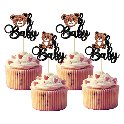 Gyufise 24 Pcs Bear OH Cupcake Toppers Jungle Animals Themed Baby Shower Decorations & Supplies