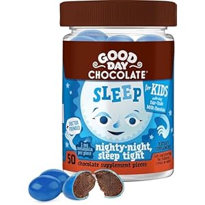 Good Day Chocolate Melatonin for Kids [50 Count] – Fair Trade Non-GMO Chocolate with Chamomile and Melatonin 1 mg – Toddler Melatonin, Kids Natural Sleep Aid for Ages 3 and Up