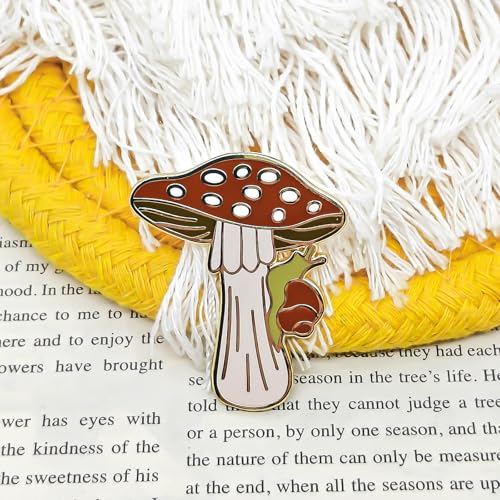 Image of Snail Under The Mushroom Umbrella Enamel Pin - Animal World Series | Premium Enamel Pin - Statement Lapel Pin - Plated Badge for Clothing, Bags, Hats, Jackets, and Lanyards