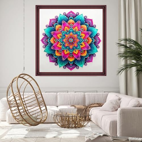 Image of Fanxvivy Counted Cross Stitch Kits for Adults 11CT Unprinted Cross-Stitch Patterns Embroidery Kits Easy Cross Stitching Needlepoint Kits- Colorful Mandala 18x18 inch