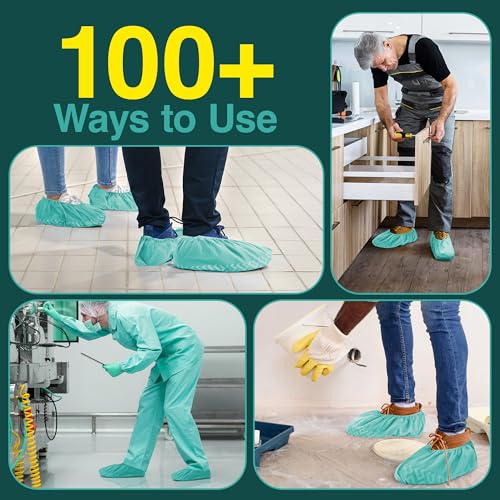Image of Premium Boot & Shoe Covers Disposable Booties - 100 Pack - Durable, Non-Slip, Non-Toxic, Water Resistant, Recyclable Protectors for Indoor & Outdoor - Large Size Fits Most Shoes